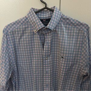 Vineyard Vines Men’s Slim Fit Tucker Shirt Blue Pink Check Cotton Size Small